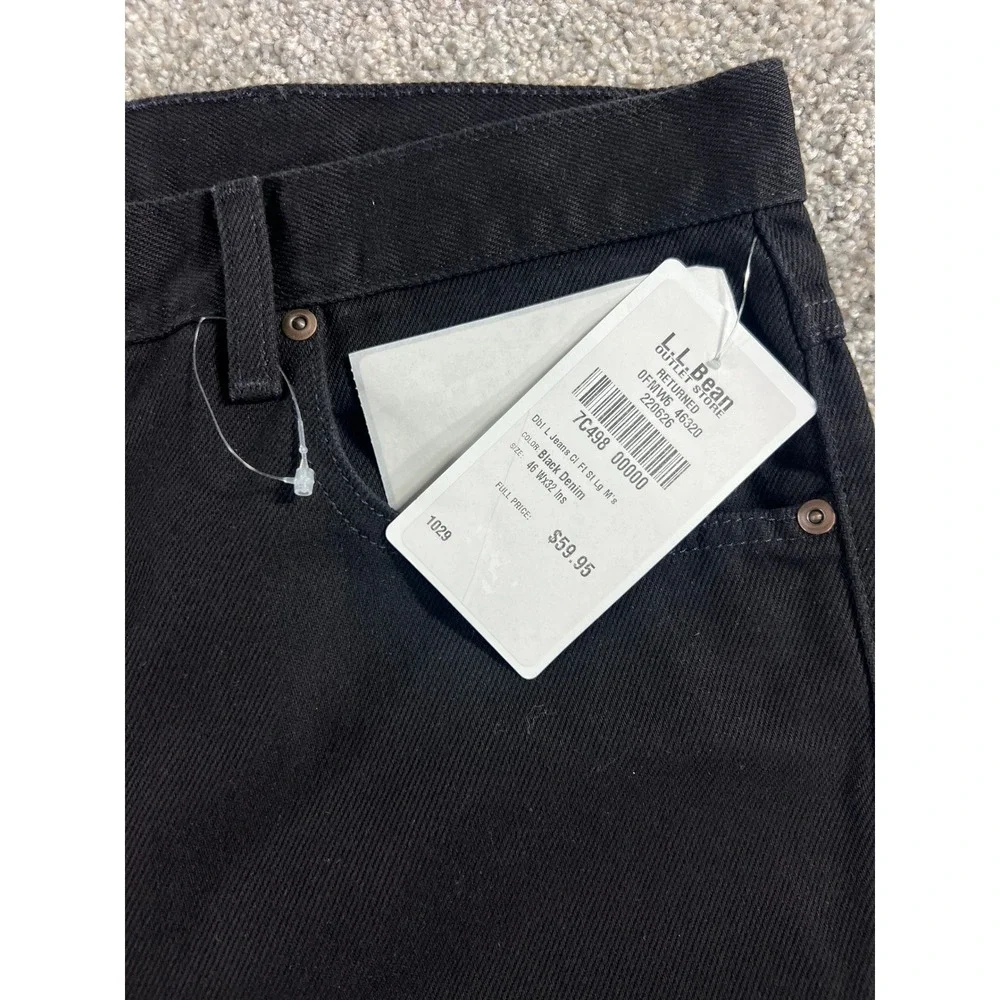 NWT LL Bean Mens Classic Fit Black Denim Jeans 46x32 100% Cotton
